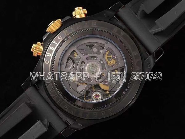 Rolex Daytona Blaken Daytona Skeleton Dial in PVD on Black Rubber Strap - Image 7