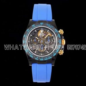 Rolex Daytona Blaken Daytona Skeleton Dial in PVD on Blue Rubber Strap