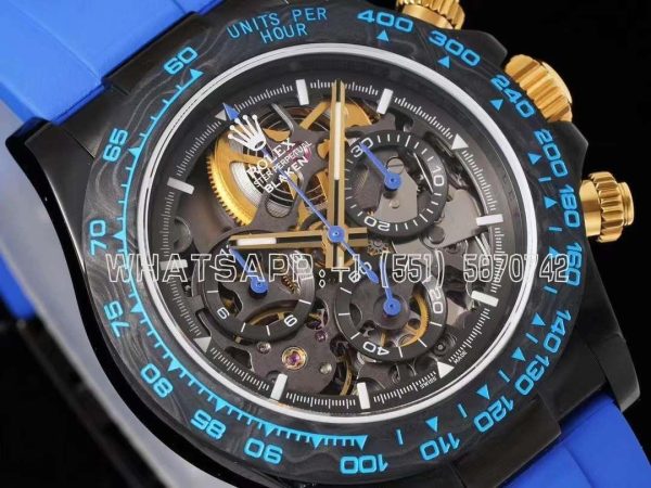 Rolex Daytona Blaken Daytona Skeleton Dial in PVD on Blue Rubber Strap - Image 3