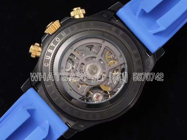 Rolex Daytona Blaken Daytona Skeleton Dial in PVD on Blue Rubber Strap - Image 4