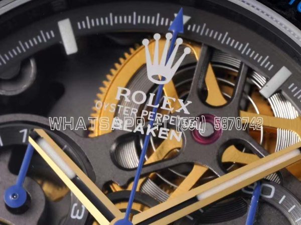 Rolex Daytona Blaken Daytona Skeleton Dial in PVD on Blue Rubber Strap - Image 7