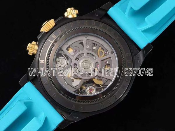 Rolex Daytona Blaken Daytona Skeleton Dial in PVD on Cyan Rubber Strap - Image 5