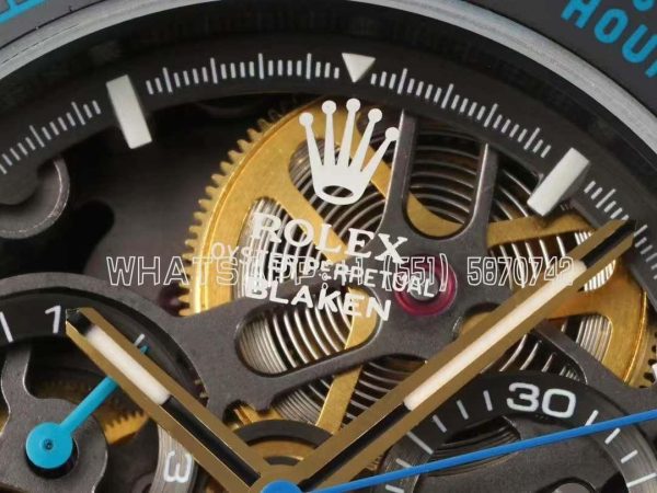 Rolex Daytona Blaken Daytona Skeleton Dial in PVD on Cyan Rubber Strap - Image 6