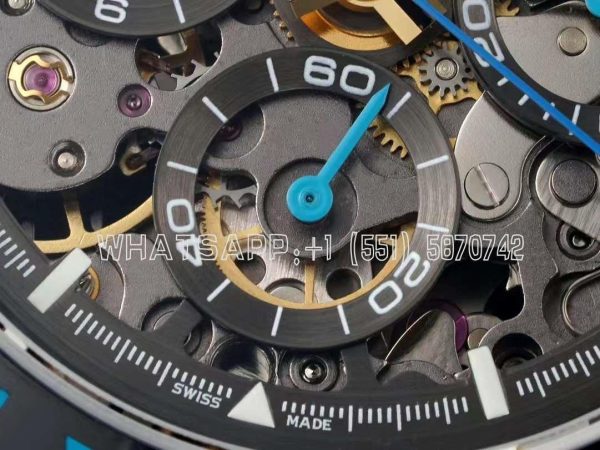 Rolex Daytona Blaken Daytona Skeleton Dial in PVD on Cyan Rubber Strap - Image 7