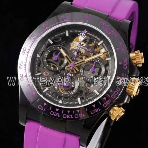 Rolex Daytona Blaken Daytona Skeleton Dial in PVD on Purple Rubber Strap