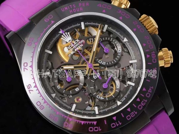 Rolex Daytona Blaken Daytona Skeleton Dial in PVD on Purple Rubber Strap - Image 3