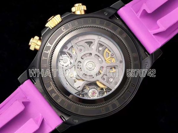 Rolex Daytona Blaken Daytona Skeleton Dial in PVD on Purple Rubber Strap - Image 5