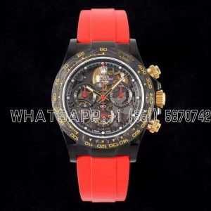 Rolex Daytona Blaken Daytona Skeleton Dial in PVD on Red Rubber Strap
