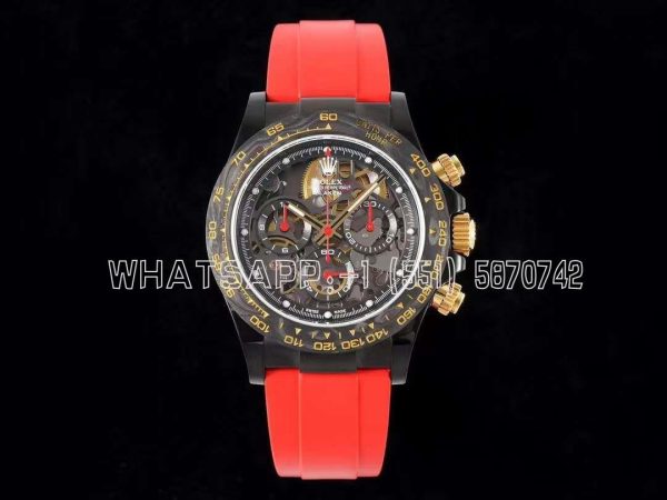 Rolex Daytona Blaken Daytona Skeleton Dial in PVD on Red Rubber Strap