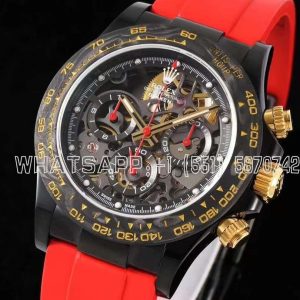 Rolex Daytona Blaken Daytona Skeleton Dial in PVD on Red Rubber Strap
