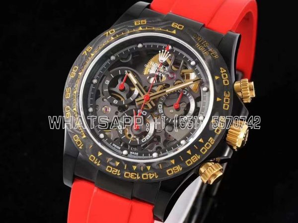 Rolex Daytona Blaken Daytona Skeleton Dial in PVD on Red Rubber Strap