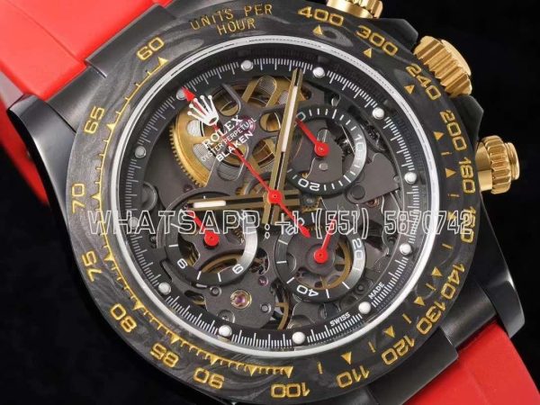 Rolex Daytona Blaken Daytona Skeleton Dial in PVD on Red Rubber Strap - Image 3