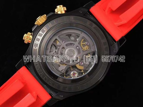 Rolex Daytona Blaken Daytona Skeleton Dial in PVD on Red Rubber Strap - Image 5