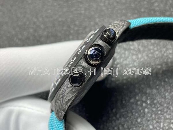 Rolex Daytona DIW Skeleton Dial in Carbon with Blue Hands on Blue Nylon Strap - Image 7