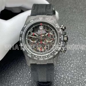 Rolex Daytona DIW Skeleton Dial in Carbon with Red Hands on Black Nylon Strap