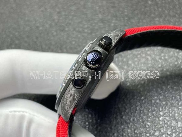 Rolex Daytona DIW Skeleton Dial in Carbon with Red Hands on Red Nylon Strap - Image 7
