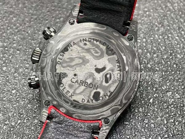 Rolex Daytona DIW Skeleton Dial in Carbon with Red Hands on Red Nylon Strap - Image 8