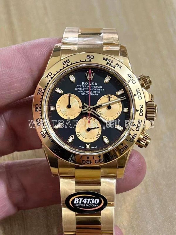Rolex Daytona 116508 Paul Newman Yellow Gold Plated SS 904L Black Dial Swiss 4130 BT Factory