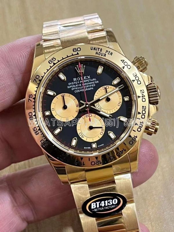 Rolex Daytona 116508 Paul Newman Yellow Gold Plated SS 904L Black Dial Swiss 4130 BT Factory