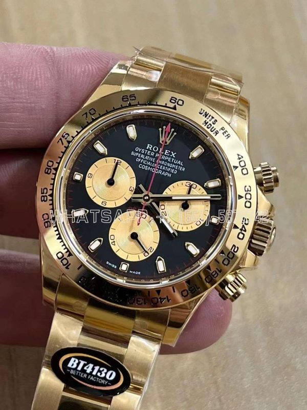 Rolex Daytona 116508 Paul Newman Yellow Gold Plated SS 904L Black Dial Swiss 4130 BT Factory