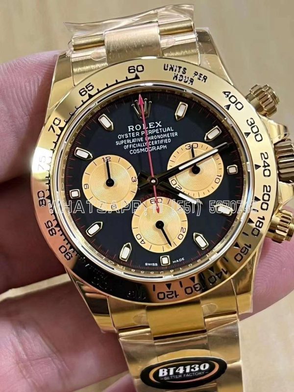 Rolex Daytona 116508 Paul Newman Yellow Gold Plated SS 904L Black Dial Swiss 4130 BT Factory