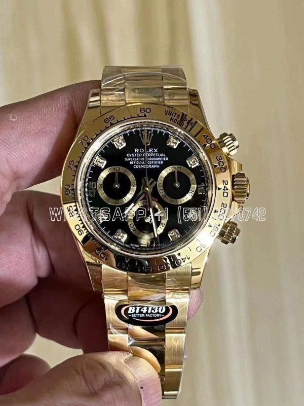 Rolex Daytona 116508 Yellow Gold black dial diamond Swiss 4130 BT Factory