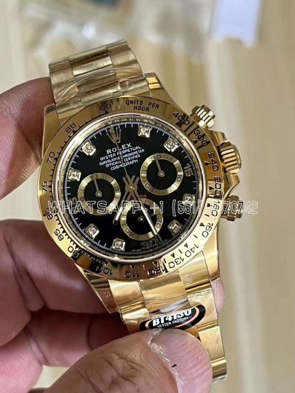 Rolex Daytona 116508 Yellow Gold black dial diamond Swiss 4130 BT Factory