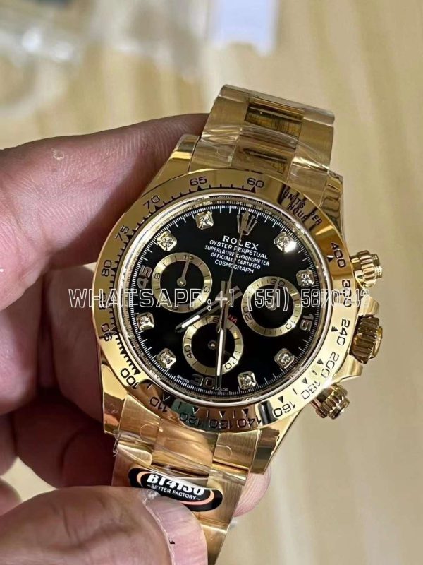 Rolex Daytona 116508 Yellow Gold black dial diamond Swiss 4130 BT Factory