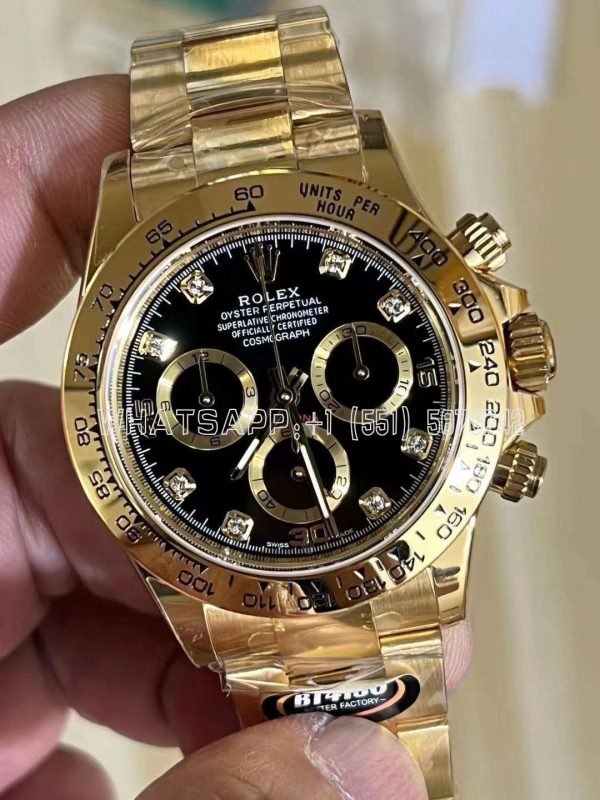 Rolex Daytona 116508 Yellow Gold black dial diamond Swiss 4130 BT Factory