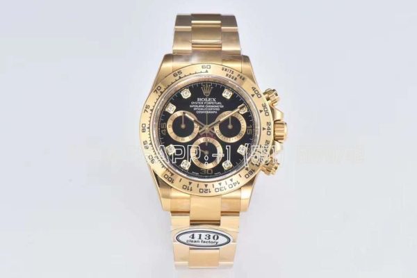 Rolex Daytona 116508 Yellow Gold black dial diamond Swiss 4130 Clean Factory