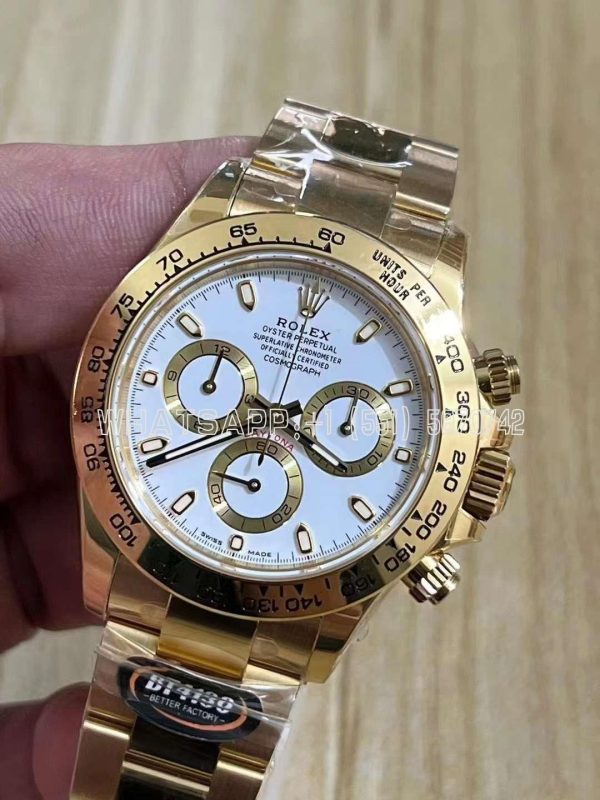 Rolex Daytona 116508 Yellow Gold White Dial Swiss 4130 BT Factory