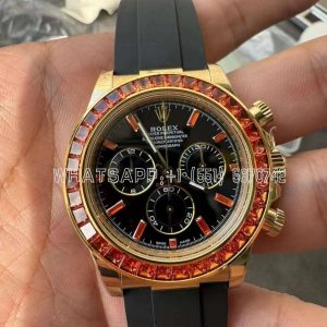 Rolex Daytona 116518 YG Orange Crystal Bezel Best Edition Black Dial on Oysterflex Strap 4130 BT Factory