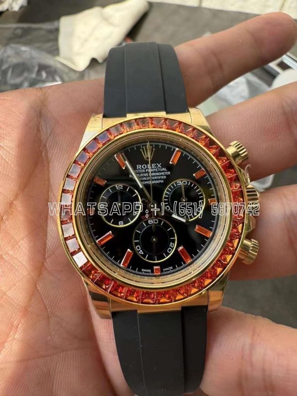 Rolex Daytona 116518 YG Orange Crystal Bezel Best Edition Black Dial on Oysterflex Strap 4130 BT Factory