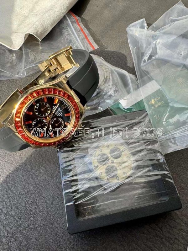 Rolex Daytona 116518 YG Orange Crystal Bezel Best Edition Black Dial on Oysterflex Strap 4130 BT Factory