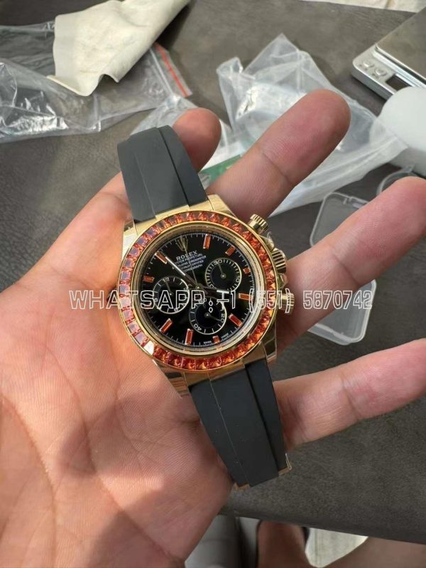 Rolex Daytona 116518 YG Orange Crystal Bezel Best Edition Black Dial on Oysterflex Strap 4130 BT Factory