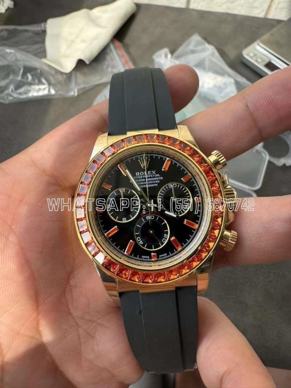 Rolex Daytona 116518 YG Orange Crystal Bezel Best Edition Black Dial on Oysterflex Strap 4130 BT Factory