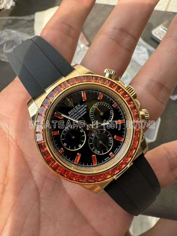 Rolex Daytona 116518 YG Orange Crystal Bezel Best Edition Black Dial on Oysterflex Strap 4130 BT Factory - Image 2