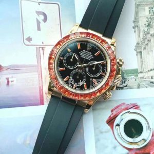 Rolex Daytona 116518 YG Orange Crystal Bezel Best Edition Black Dial on Oysterflex Strap SA4130