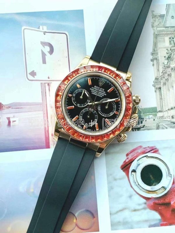 Rolex Daytona 116518 YG Orange Crystal Bezel Best Edition Black Dial on Oysterflex Strap SA4130