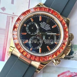 Rolex Daytona 116518 YG Orange Crystal Bezel Best Edition Black Dial on Oysterflex Strap SA4130