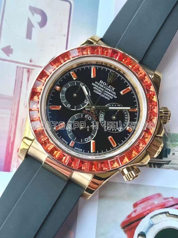 Rolex Daytona 116518 YG Orange Crystal Bezel Best Edition Black Dial on Oysterflex Strap SA4130