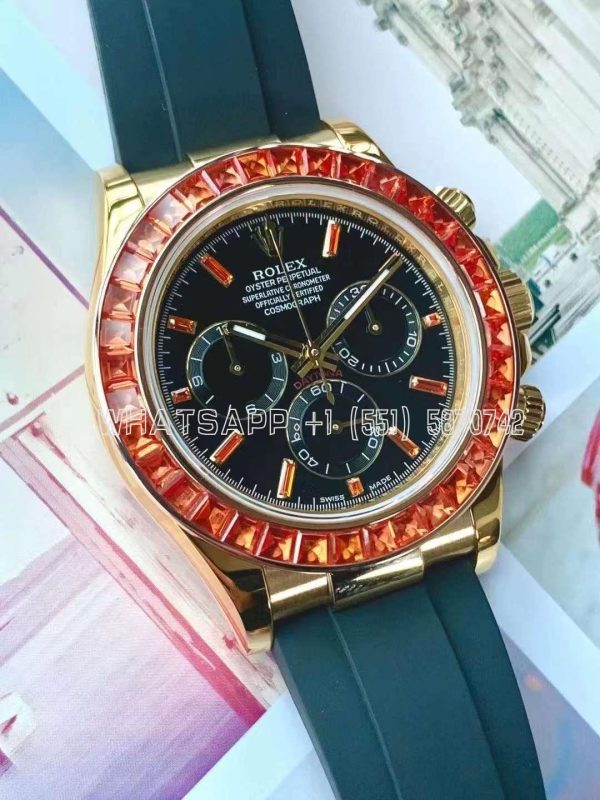 Rolex Daytona 116518 YG Orange Crystal Bezel Best Edition Black Dial on Oysterflex Strap SA4130