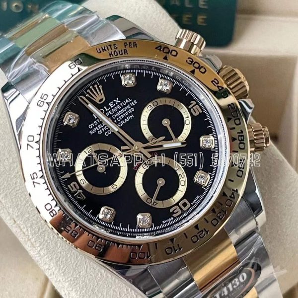 Rolex Daytona 116523 SS 904L & Yellow Gold Black Dial Diamond Markers Swiss 4130 BT Factory