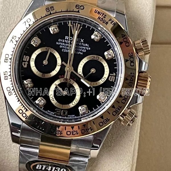 Rolex Daytona 116523 SS 904L & Yellow Gold Black Dial Diamond Markers Swiss 4130 BT Factory