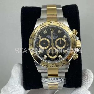 Rolex Daytona 116523 SS 904L & Yellow Gold Black Dial Diamond Markers Swiss 4130 Clean Factory