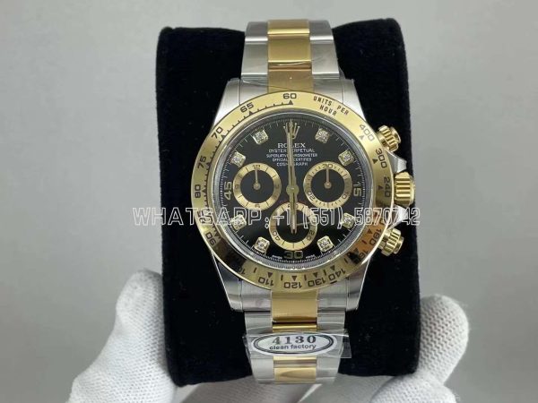 Rolex Daytona 116523 SS 904L & Yellow Gold Black Dial Diamond Markers Swiss 4130 Clean Factory
