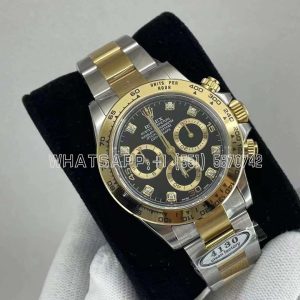 Rolex Daytona 116523 SS 904L & Yellow Gold Black Dial Diamond Markers Swiss 4130 Clean Factory