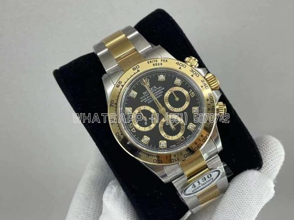 Rolex Daytona 116523 SS 904L & Yellow Gold Black Dial Diamond Markers Swiss 4130 Clean Factory