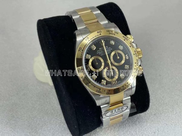 Rolex Daytona 116523 SS 904L & Yellow Gold Black Dial Diamond Markers Swiss 4130 Clean Factory