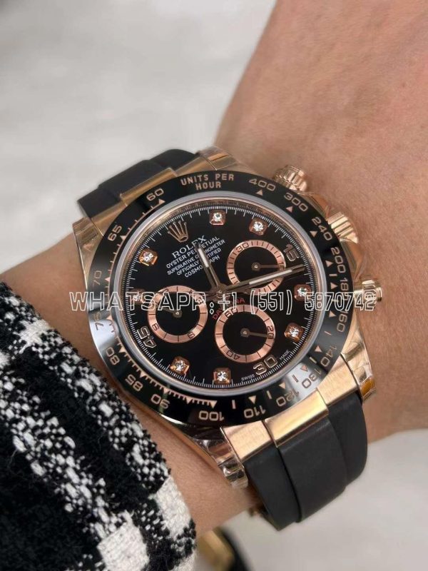 Rolex Daytona 126515 RG/Black Diamonds Dial on Oysterflex Strap